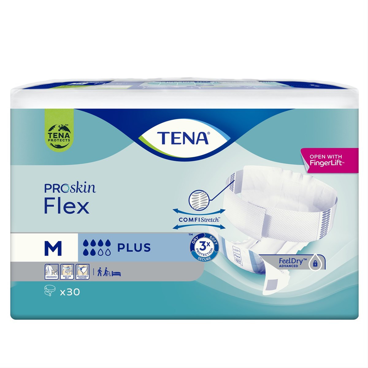 TENA FLEX PLUS MEDIUM, Juostinės sauskelnės šlapimo nelaikymui, M, 30 vnt.