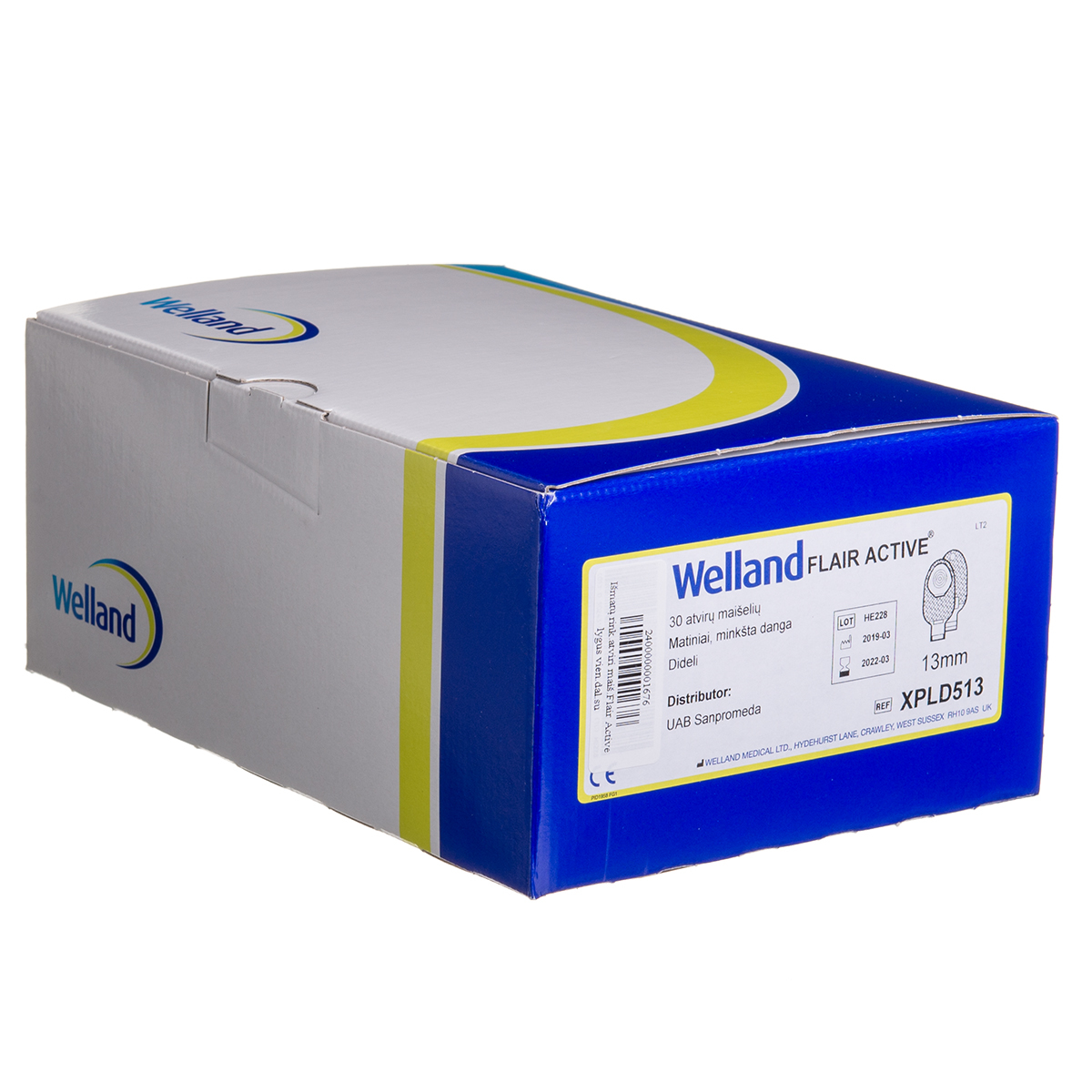 WELLAND FLAIR ACTIVE, išmatų rinktuvų maišeliai, atviri, lygūs 1 dalies su filtru, matiniai, didelio iškirpimo anga, 13/60 mm, 30 vnt.
