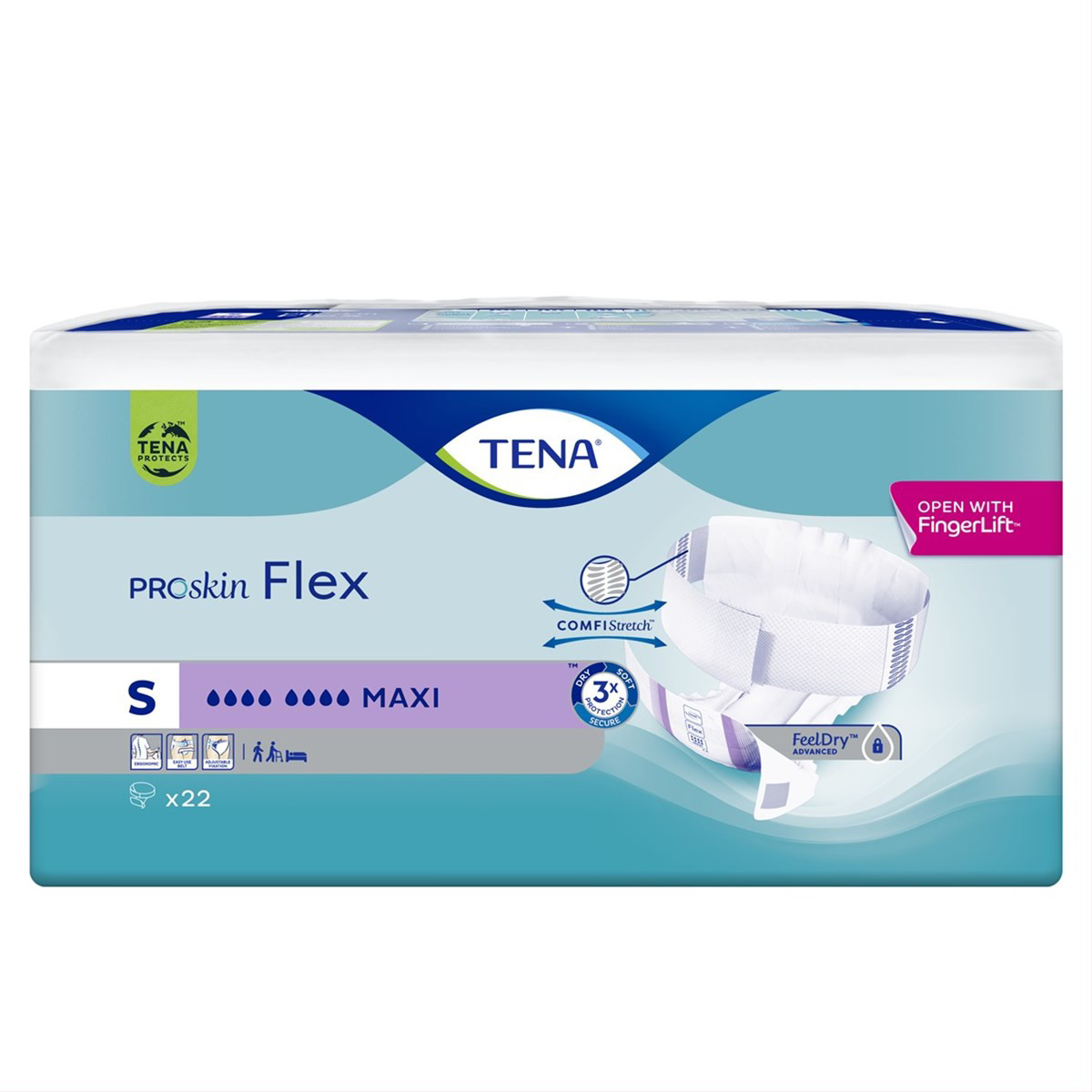 TENA FLEX MAXI, Juostinės sauskelnės šlapimo nelaikymui, S, 22 vnt.