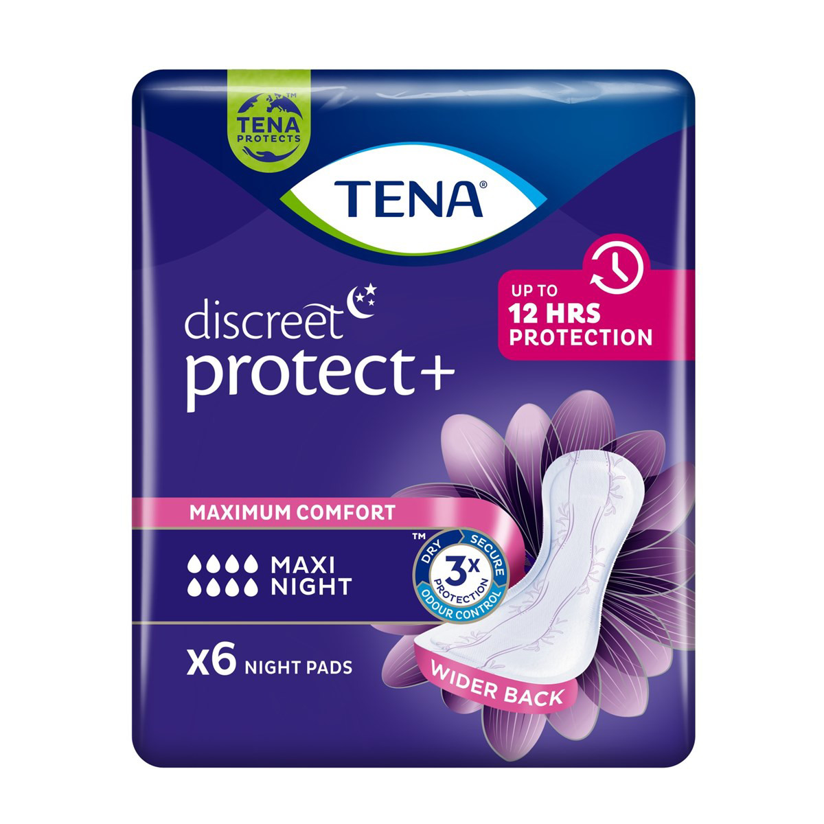 TENA DISCREET MAXI NIGHT, paketai, 6 vnt.