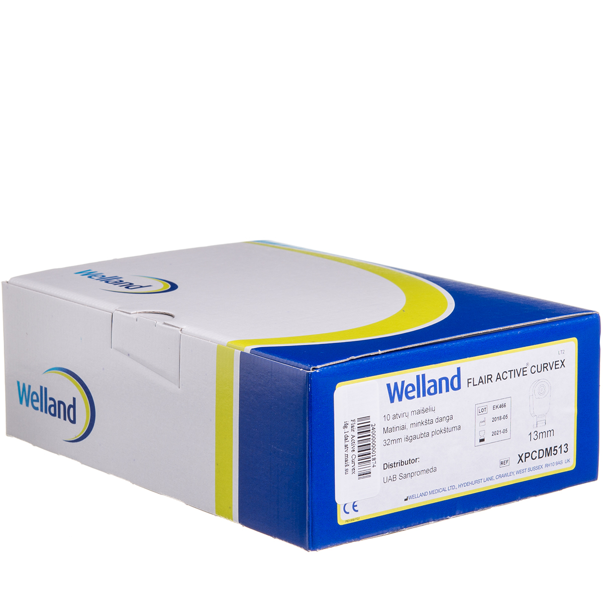 WELLAND FLAIR ACTIVE CURVEX, išmatų rinktuvų atviri maišeliai išgaubta plokštuma, 1 dalies su filtru/matinis, didelis, iškirpta anga, 13/32 mm, 10 vnt.