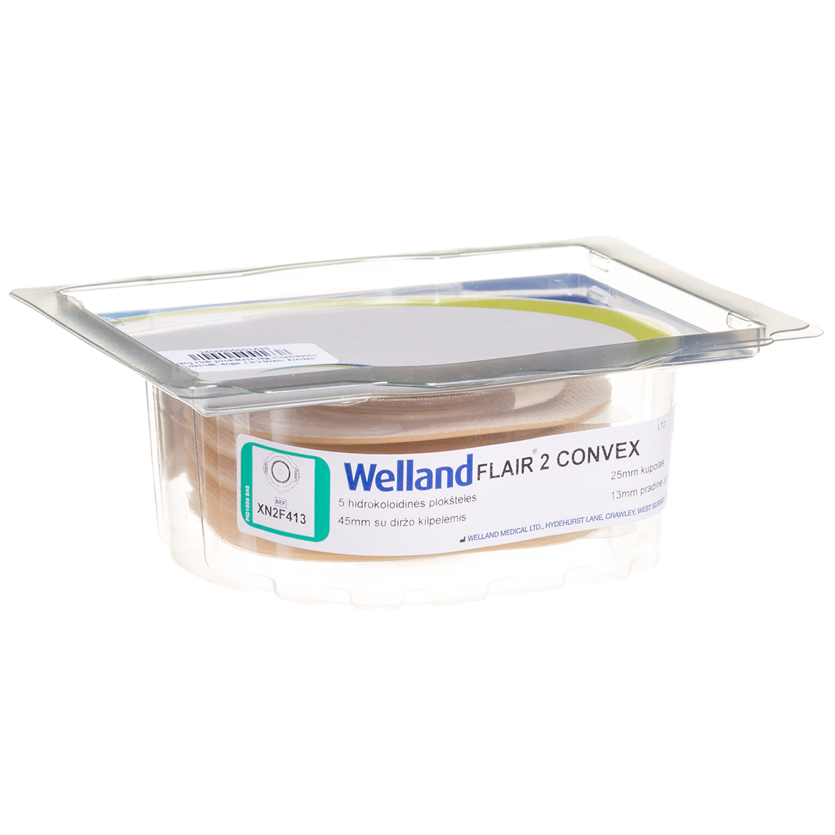 WELLAND CONVEXITY, išmatų rinktuvų plokštelė, išgaubta, dviejų dalių, iškirpta anga, 13/25 mm, žiedas, 45 mm, 5 vnt.