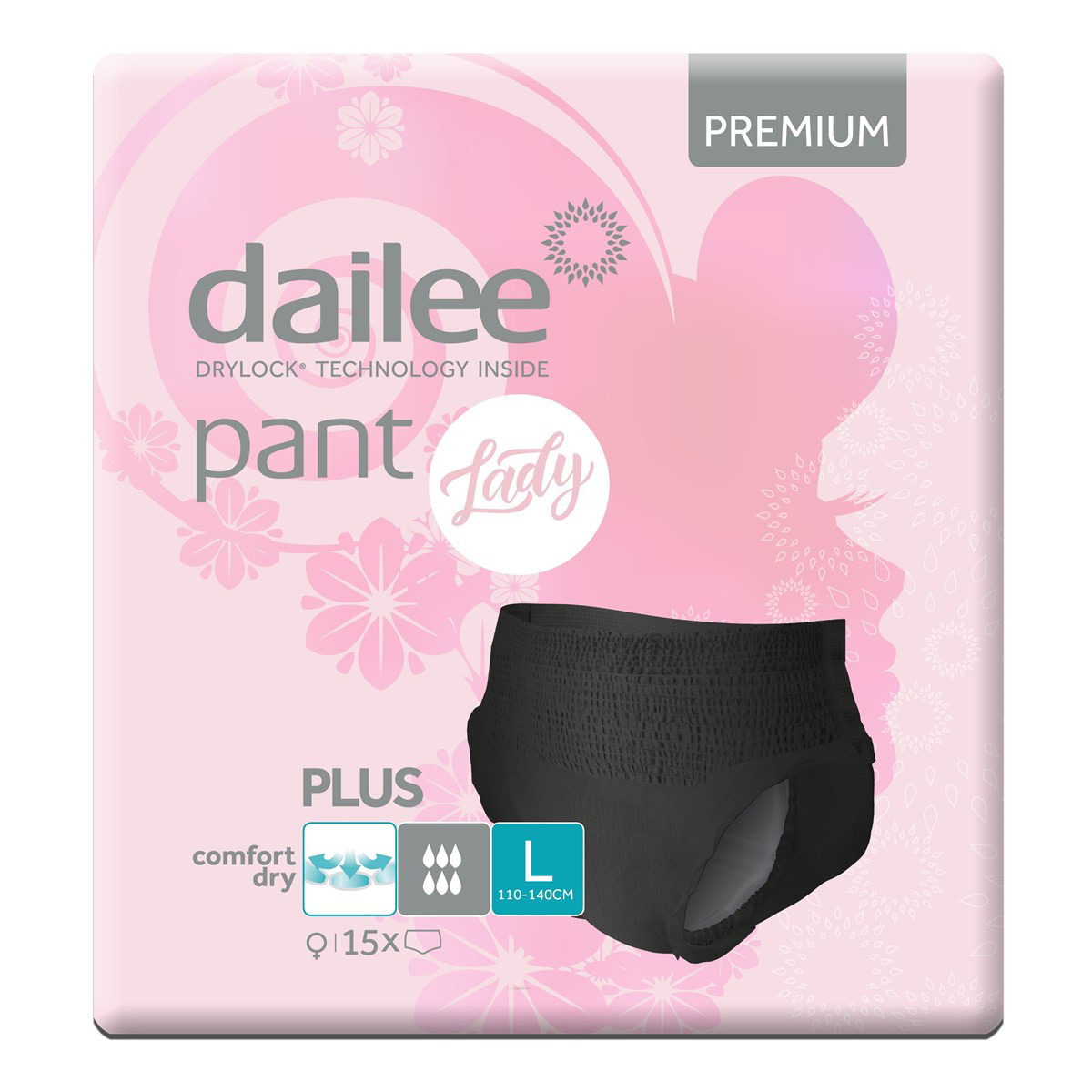 DAILEE PANT LADY PREMIUM BLACK PLUS, sauskelnės-kelnaitės, L, 15 vnt.