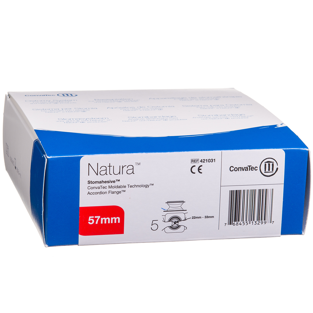 CONVATEC NATURA, 22-33/57 mm, plokštelė, lygi, pakeliamu žiedu, formuojama pirštais, 5 vnt.