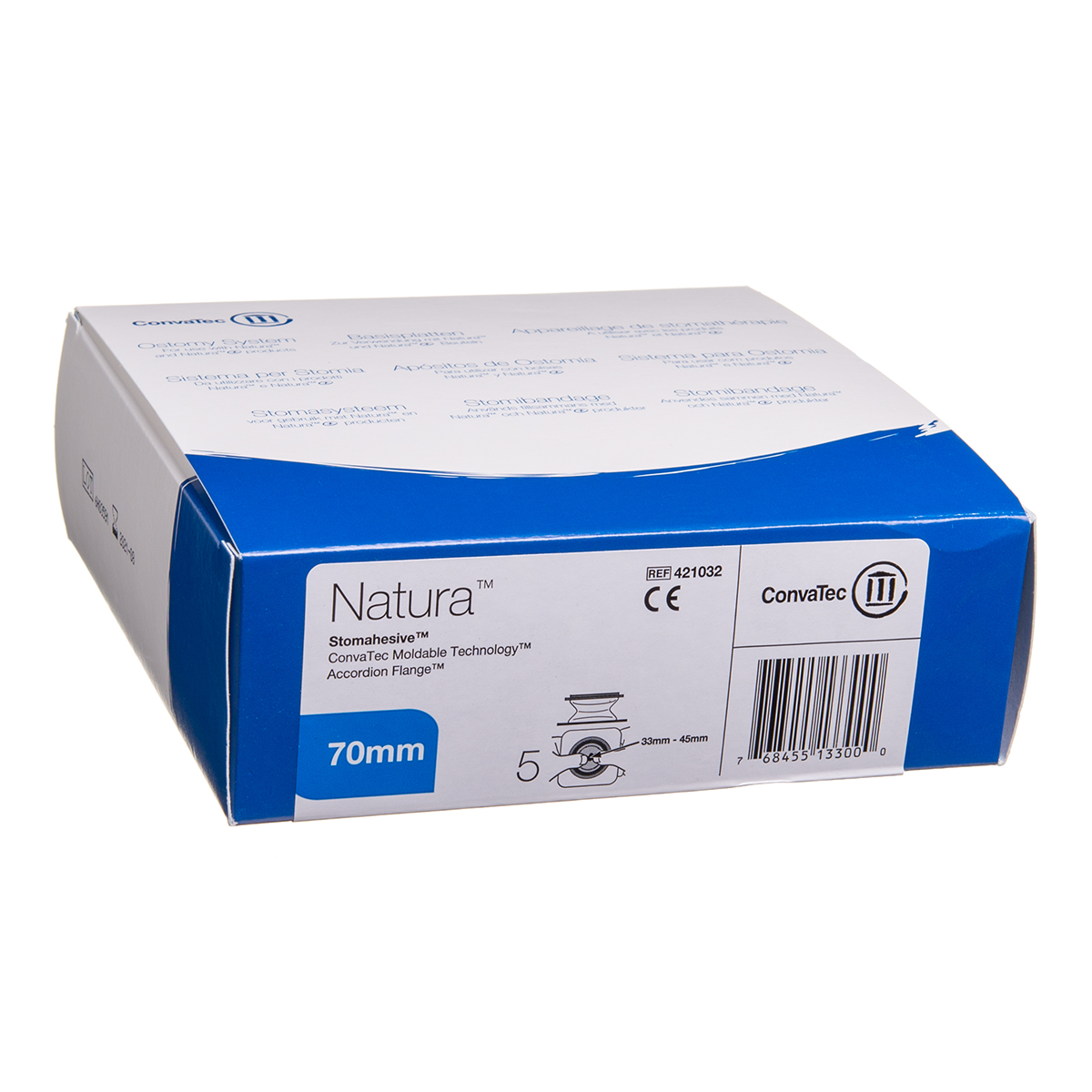 CONVATEC NATURA, 33-45/70 mm, plokštelė, lygi, pakeliamu žiedu, formuojama pirštais, 5 vnt.