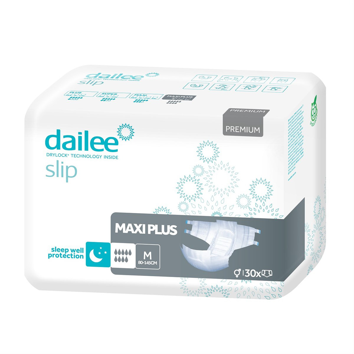 DAILEE SLIP PREMIUM MAXI PLUS M, suaugusių sauskelnės, 80-145cm, 30vnt.