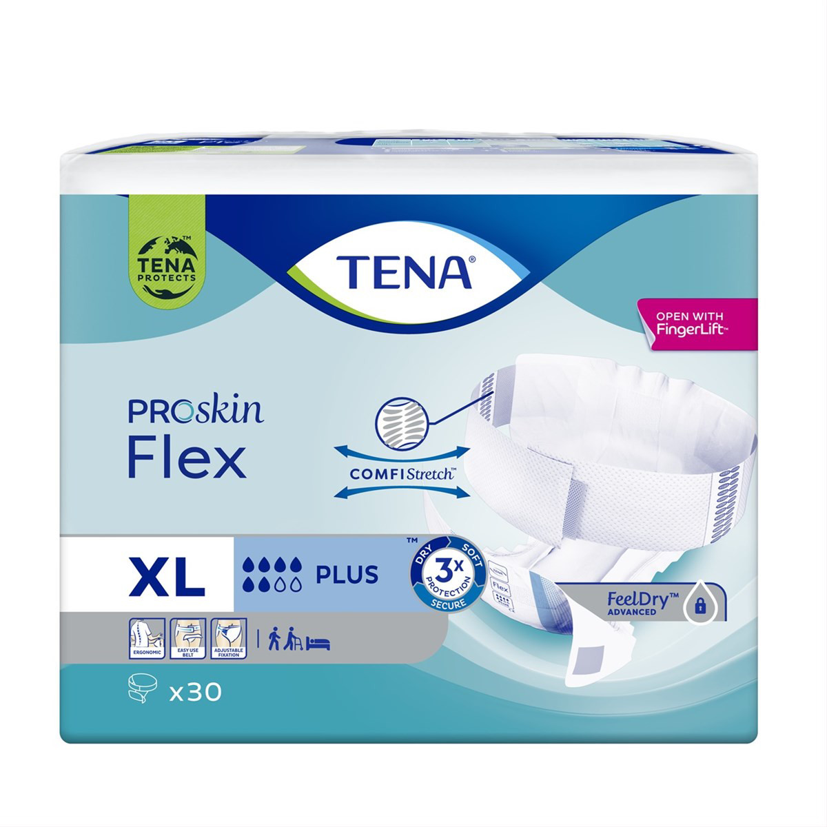 TENA FLEX PLUS, Juostinės sauskelnės šlapimo nelaikymui, XL, 30 vnt.