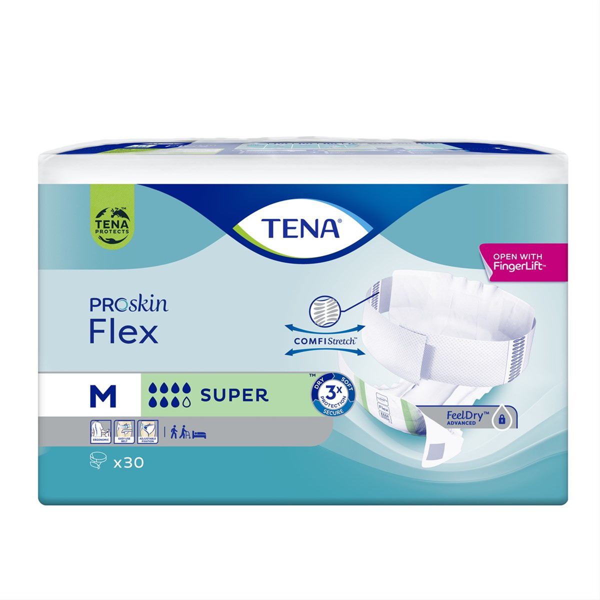 TENA FLEX SUPER, Juostinės sauskelnės šlapimo nelaikymui, M, 30 vnt.