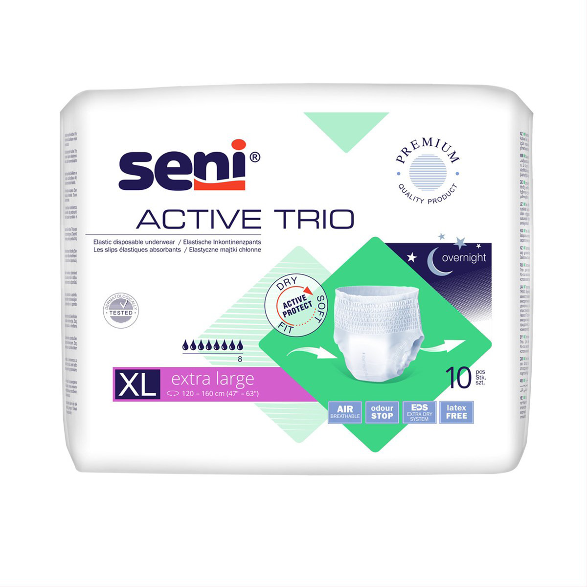 SENI ACTIVE TRIO EXTRA LARGE, Sauskelnės-kelnaitės, 10vnt.
