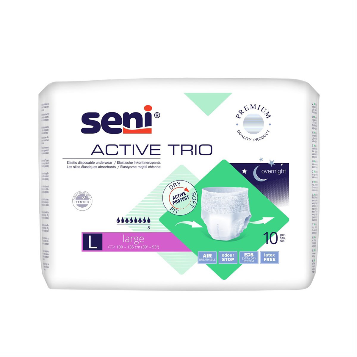 SENI ACTIVE TRIO LARGE, Sauskelnės-kelnaitės, 10vnt.