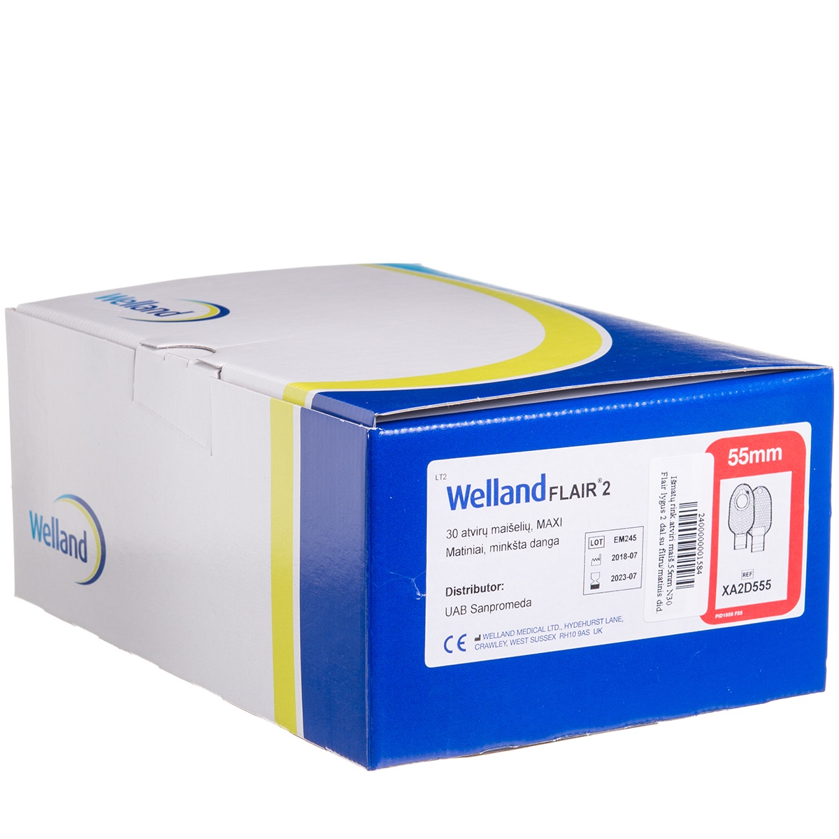 WELLAND FLAIR ACTIVE, išmatų rinktuvų maišeliai, atviri, 55 mm, lygūs, 2 dalių su filtru matiniai, didelis žiedas, 30 vnt.