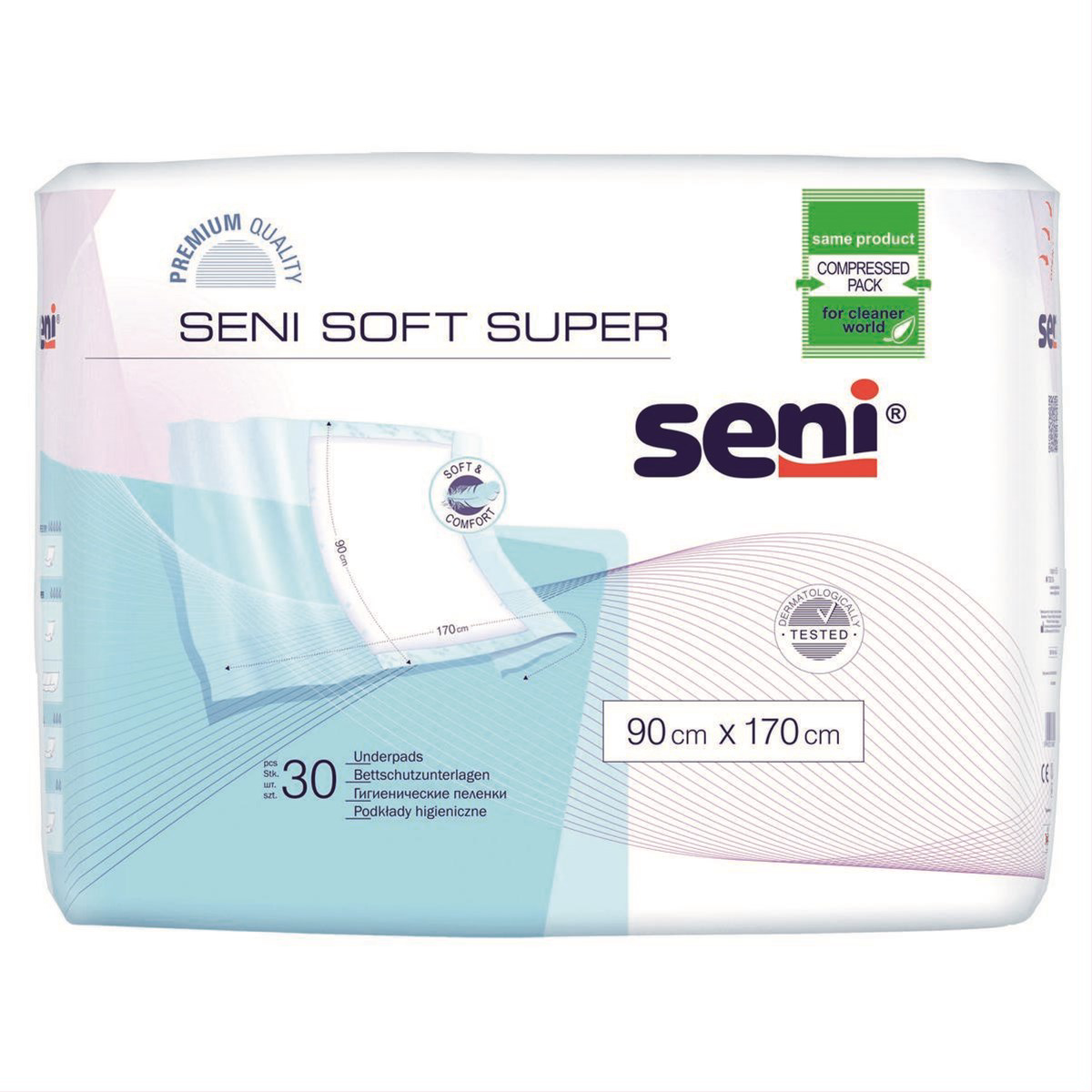 SENI SOFT SUPER, paklotai, 90 cm x 170 cm, su apgaubiančiais kraštais, 30 vnt.