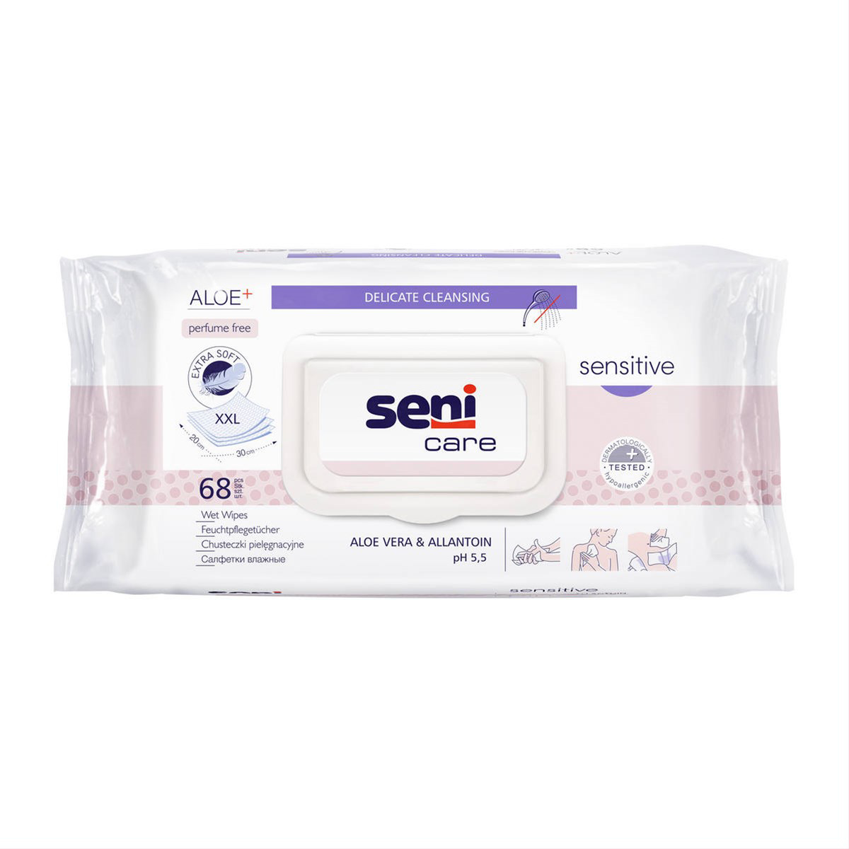 SENI CARE SENSITIVE, drėgnos servetėlės, 68 vnt.