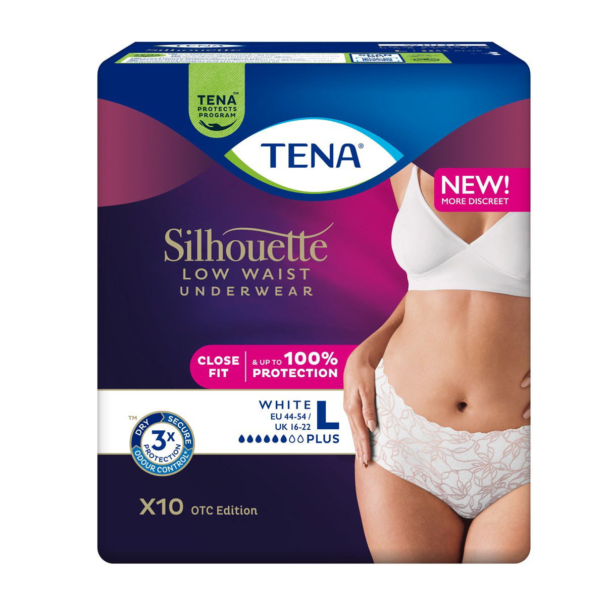 TENA SILHOUETTE WHITE PLUS, sauskelnės-kelnaitės, L dydis, 10vnt.
