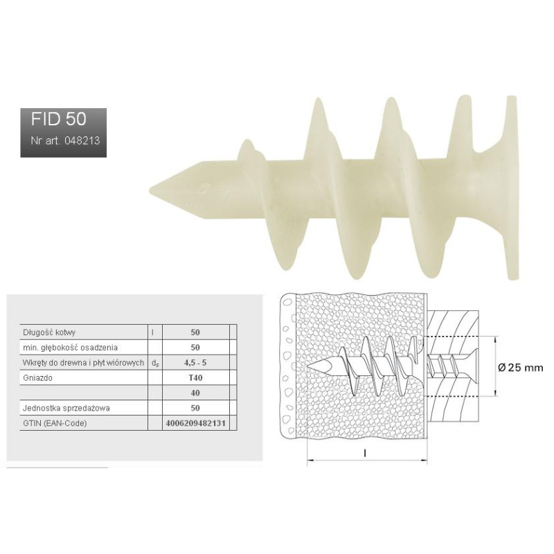 48213 FISCHER izoliacijos montavimo įtaisas FID 50 /50 vnt. IZOLIACINĖMS PLOKŠTĖMS (POLISTIRENAS).