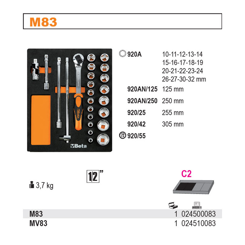 2450-M83 BETA 24 TAŠKŲ ĮRANKIŲ RINKINYS SU KASETĖMIS...