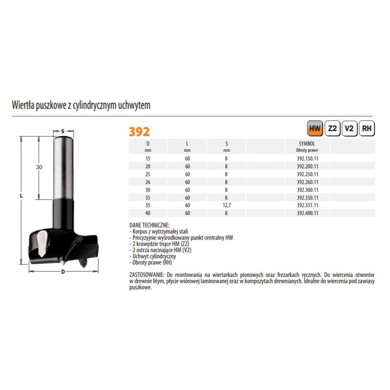 392.350.11 CMT HW D 35 L 60 S 8x30 CUSH DRILL .