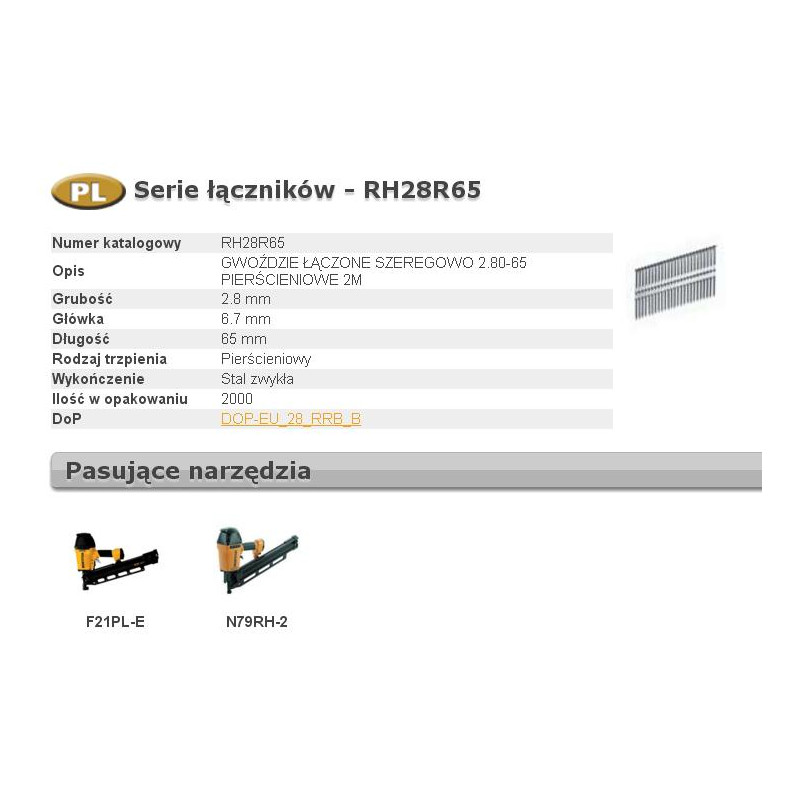 RH28R65 BOSTITCH NUTS RH 21` 65mm RING 2M ...