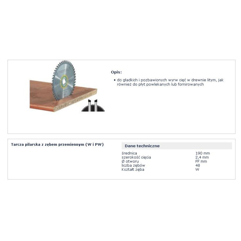 492050 FT.SAW BLADE. HW 190X2,4 FF W48 ...