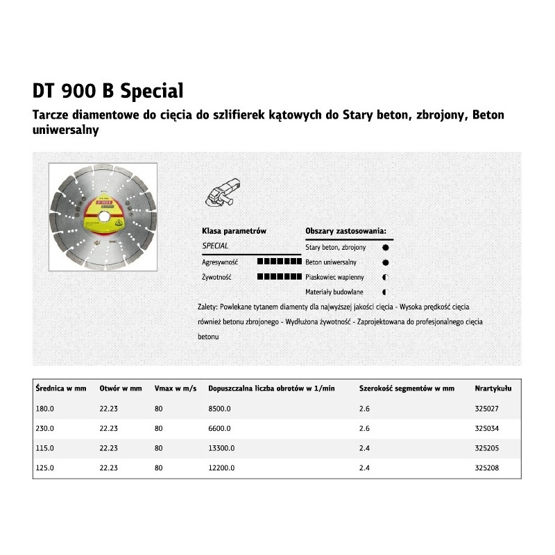 325034 K.DIAM.SEG.disc.230mm x 2,6mm x 22,2mm DT900B