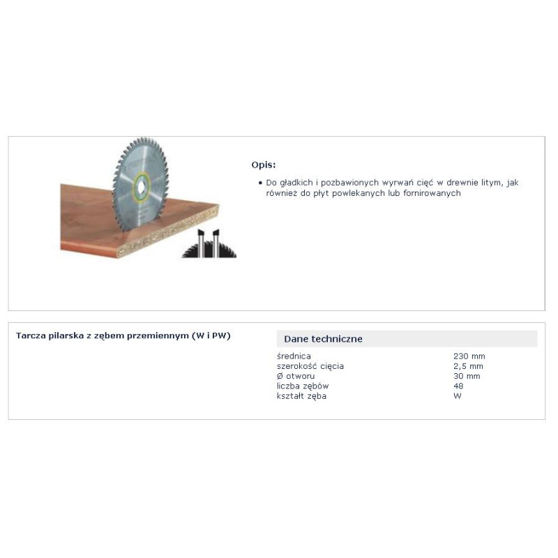 500648 FT.PIŁA TARCZ. HW 230x2,5x30 W48 %%%