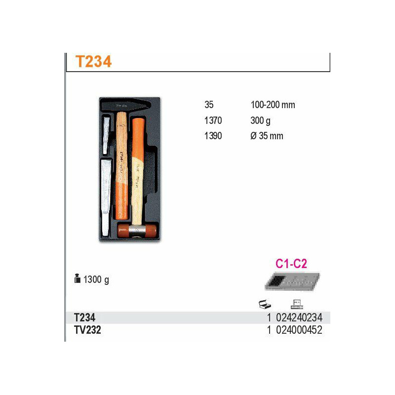 2424-T234 BETA ĮRANKIŲ RINKINYS 4 vnt. su plastikine rankena