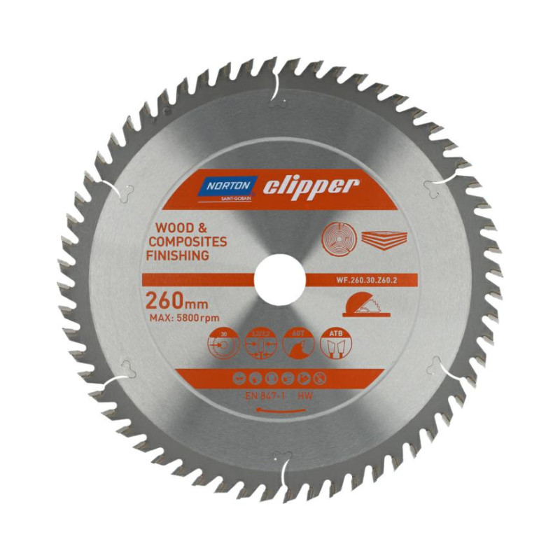 70184608118 NORTON TARGET TOOL Pjūklas 260mm x 30mm x 60z MEDIENOS IR KOMPOZITŲ ATB (3,2 / 2,2)