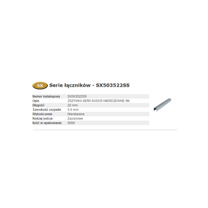 SX503522SS BOSTITCH sąvaržėlės SX 22 mm 5,6 mm ...