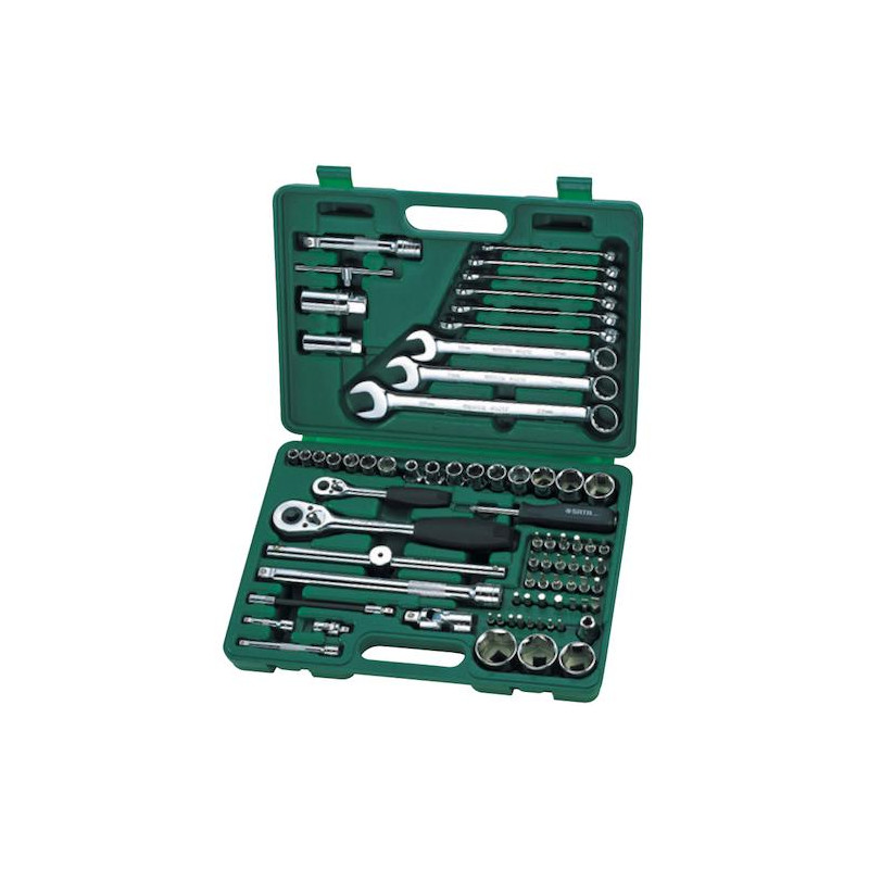 GL09519 SATA veržliarakčių rinkinys 76 vnt. 1/4" 1/2" + PLOKŠČIA GALVUTĖ