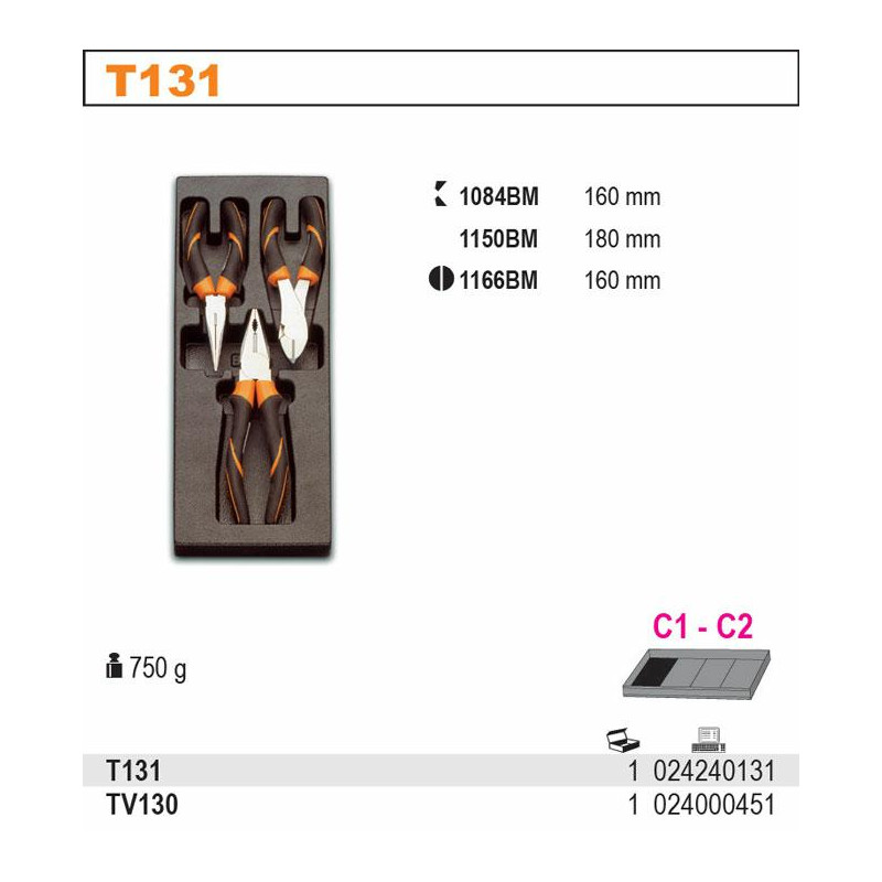 2424-T131 BETA 3 vnt. pincetų rinkinys plastikiniame įdėkle...