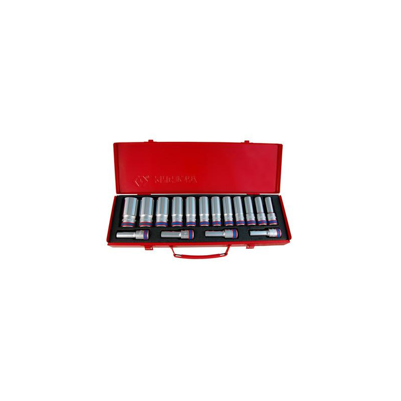 4216MR KT lizdų rinkinys 1/2" 16 vnt. ILGAS 12 KAMPŲ / DĖKLAS
