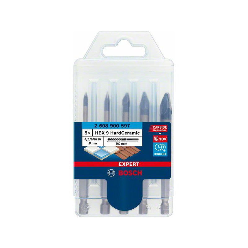 2608900597 BOSCH HEX-9 HARD CERAMIC DRILL HANDLE SET OF 5 Pc. 4/5/6/8/10 mm EXPERT