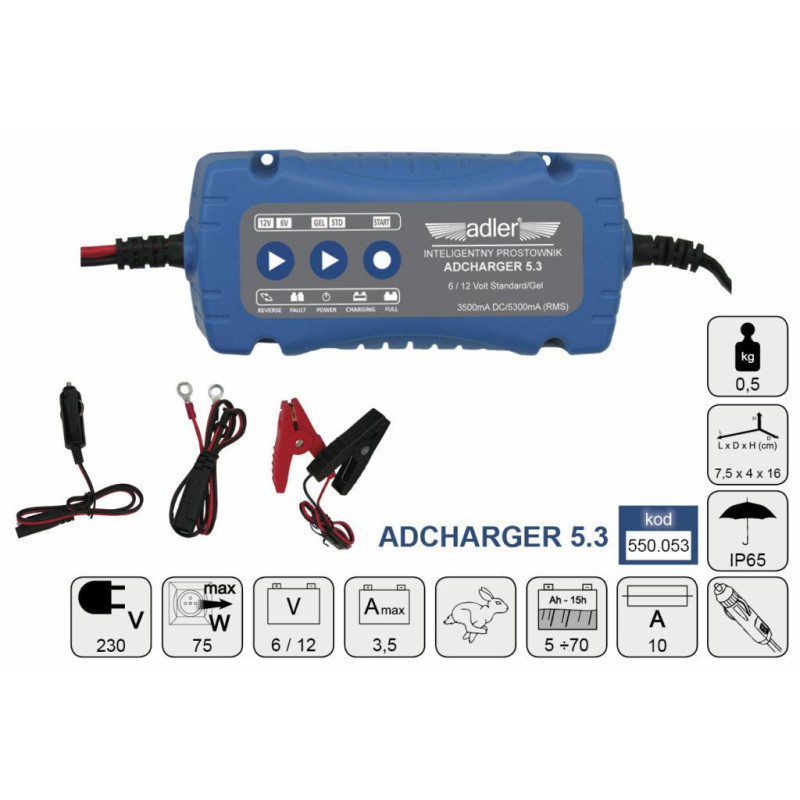 550.053 ADLER ELECTRONIC 6/12V ADCHARGER 5.3 LYGINTUVAS