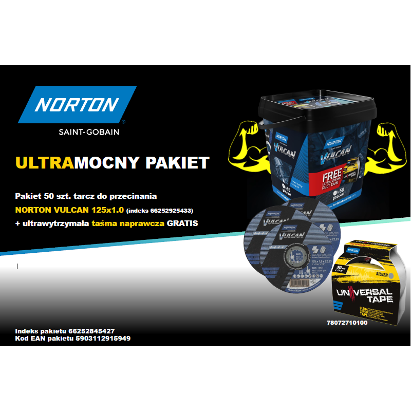 66252845427 NORTON TARWAY.VULCAN 125 x 1,0 CASE + REPAIR STRIP 50vnt. METALAS/INOX