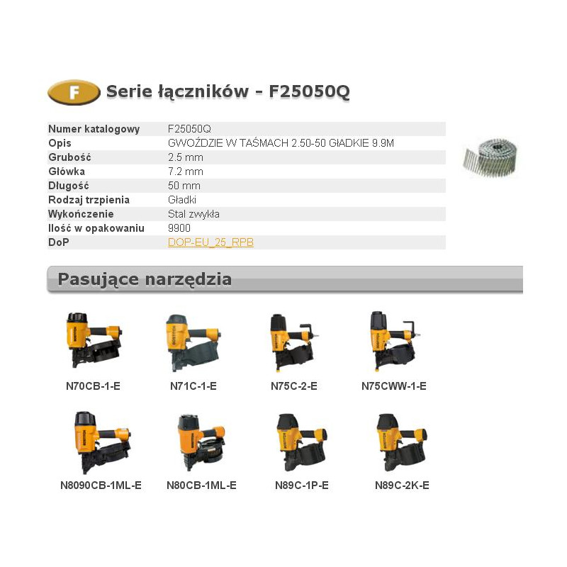 F25050Q BOSTITCH NAILS F 2.50-50 P Q 9,9 m...