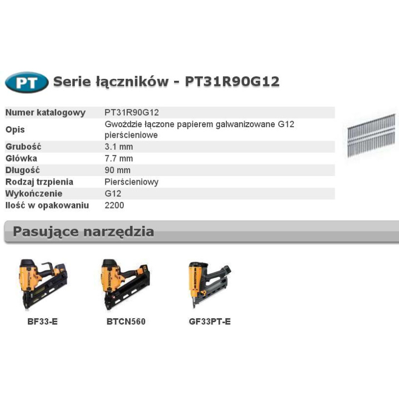 PT31R90G12 BOSTCH NAILS PT 33` 90mm RING GAL