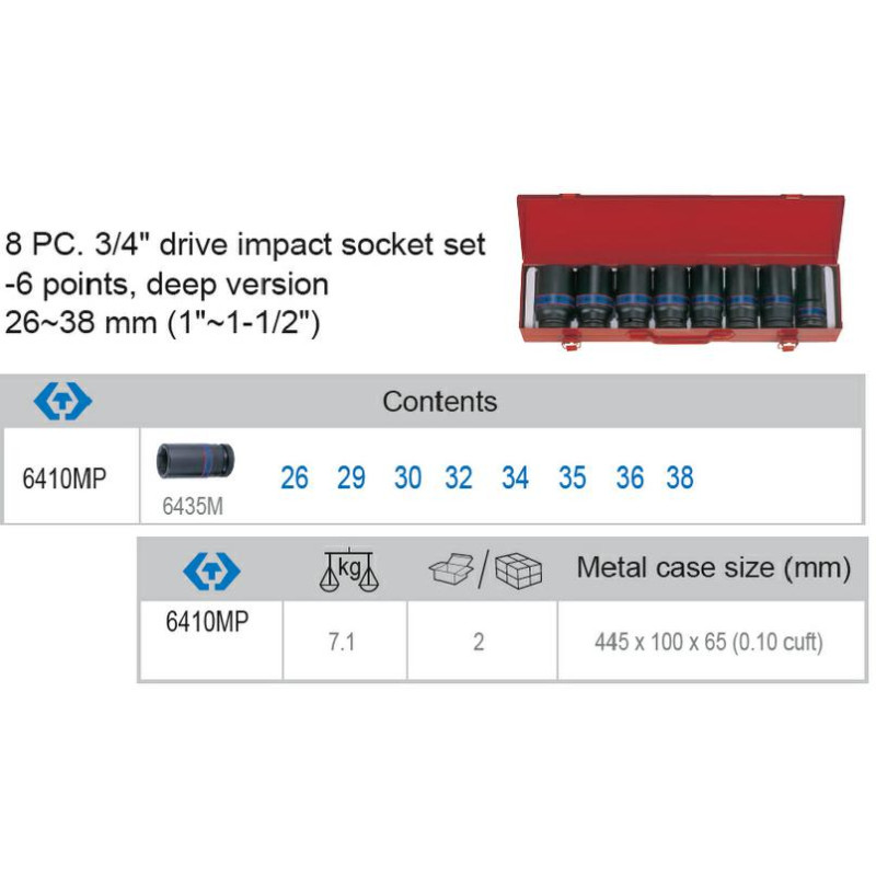 6410MP KT KPL.NAS.UD.3/4" 8 vnt. LENG. 6K.26-38mm