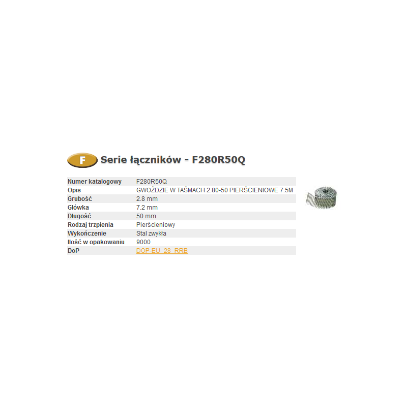 F280R50Q BOSTITCH NAILS F 2.80-50 R Q 9m...