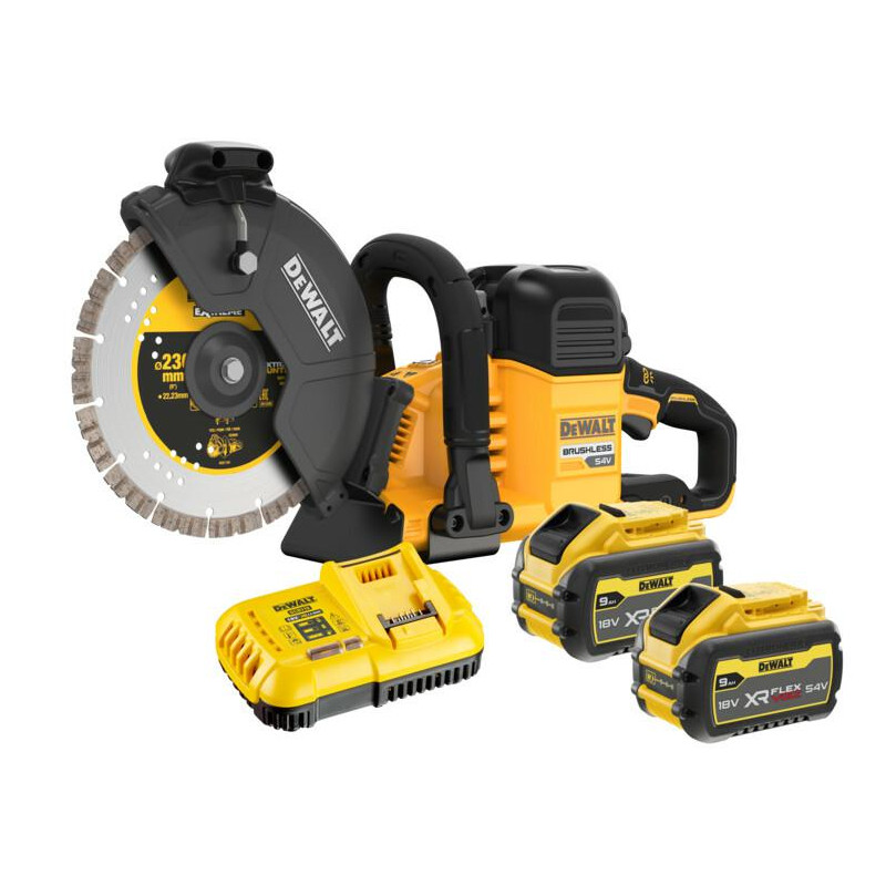 DCS691X2-QW DEWALT.PELENO IR BETONO PJAUTUVĖS MAŠINA 54V 230mm DCS691X2 2x9.0Ah