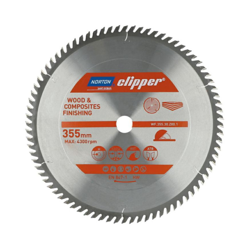 70184608127 NORTON TARGET TOOL Saw 355mm x 30mm x 80z ATB WOOD AND COMPOSITES (3.2 / 2.4)