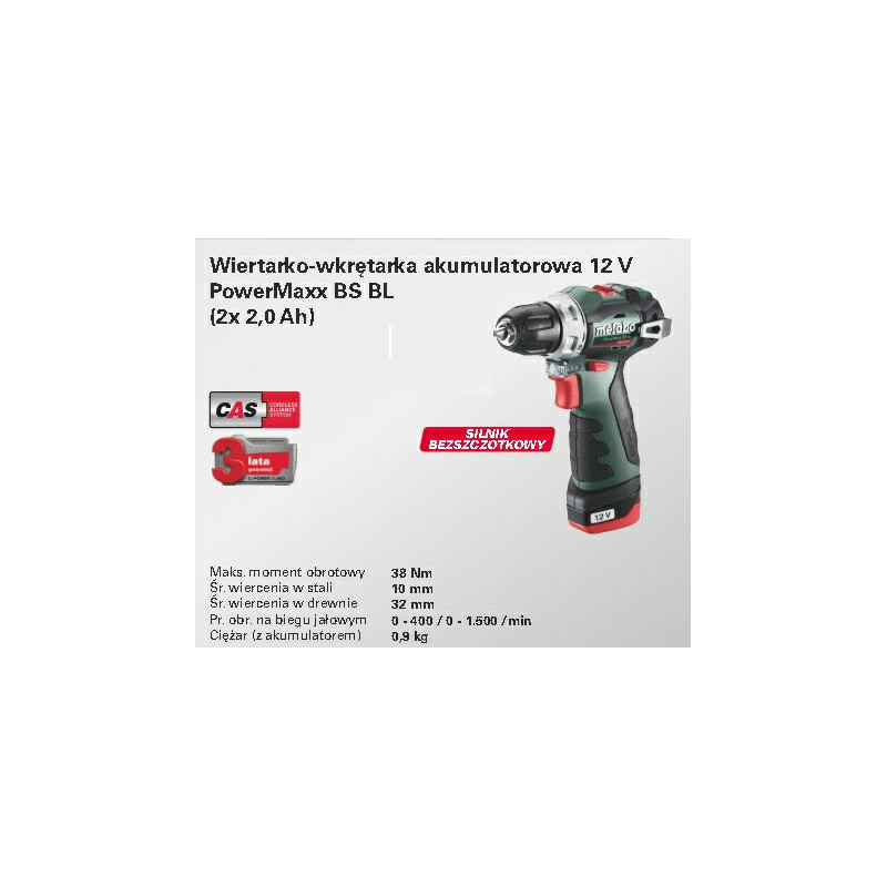 601721500 METABO.BS BL 12v 38Nm 2x2.0Ah vairuotojas