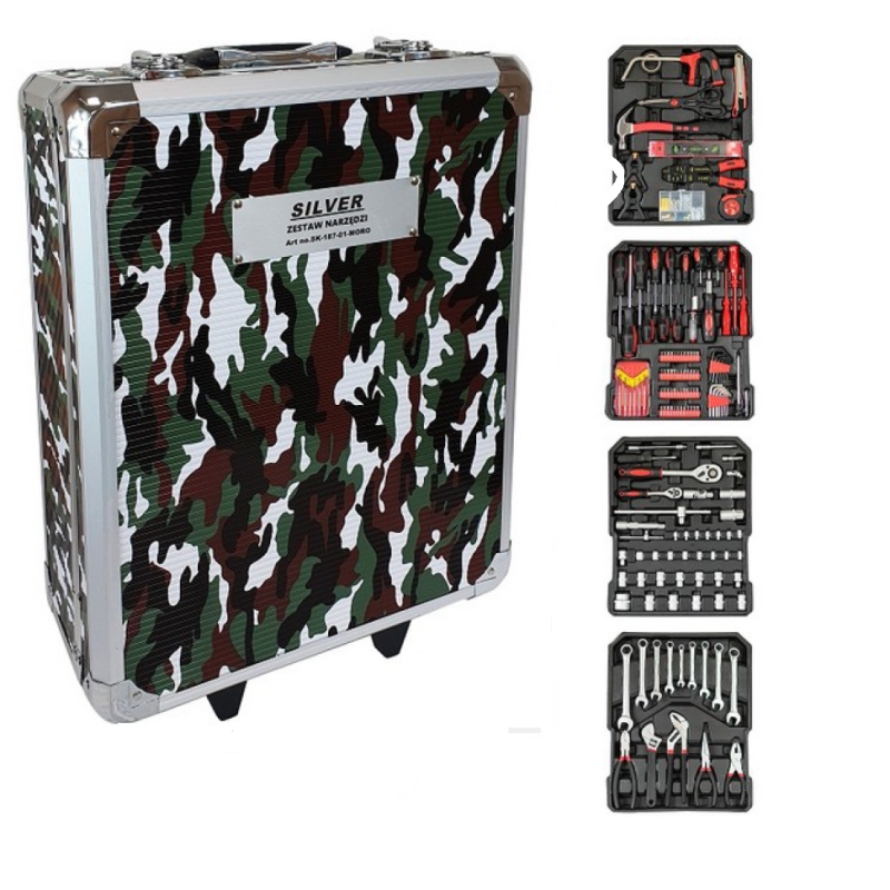 SK-419-02MORO RAKTŲ RINKINYS 419 vienetų / MORO / SIDABRINIS TROLLEY CASE