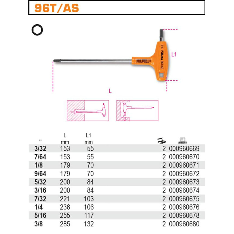 96T-AS10 BETA ANGLE KEYS KPL.10vnt./96T/AS10. ...