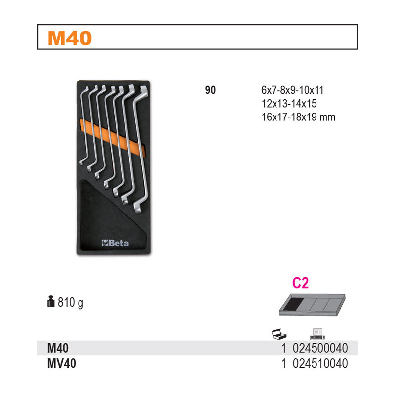 2450-M40 BETA 7 dalių veržliarakčių rinkinys su minkšta rankena...