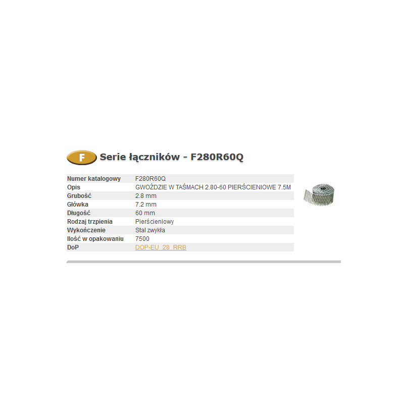 F280R60Q BOSTITCH NAILS F 2.80-60 R Q 7,5 m...