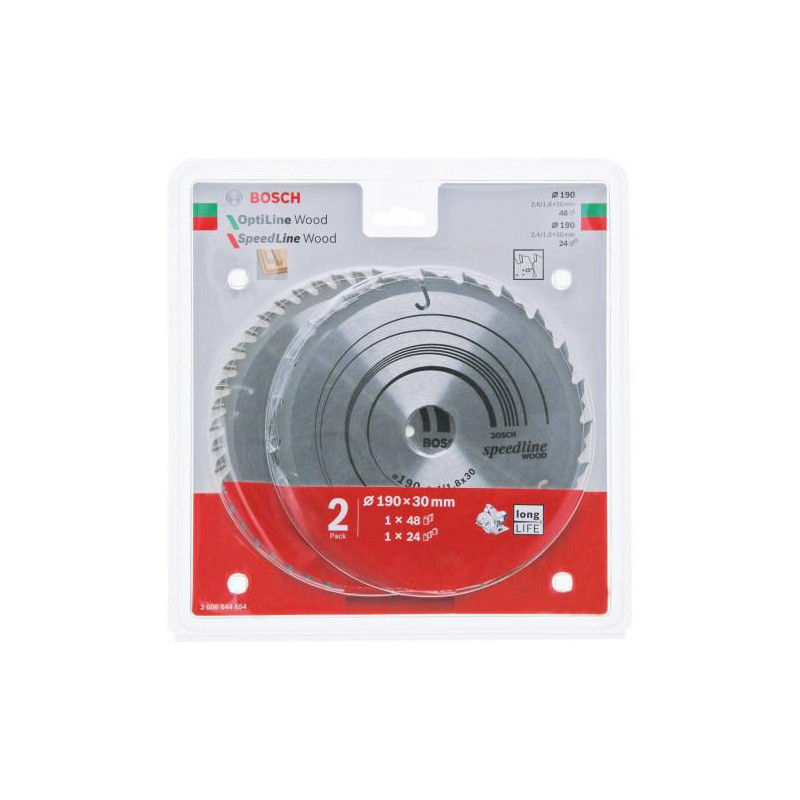 2608644654 BOSCH DWUPAK pjūklas 190x30x48z OPTI.WOOD x2.6/1.6 + SPEED.WOOD 190x30x24z x2.4/1.8%%%