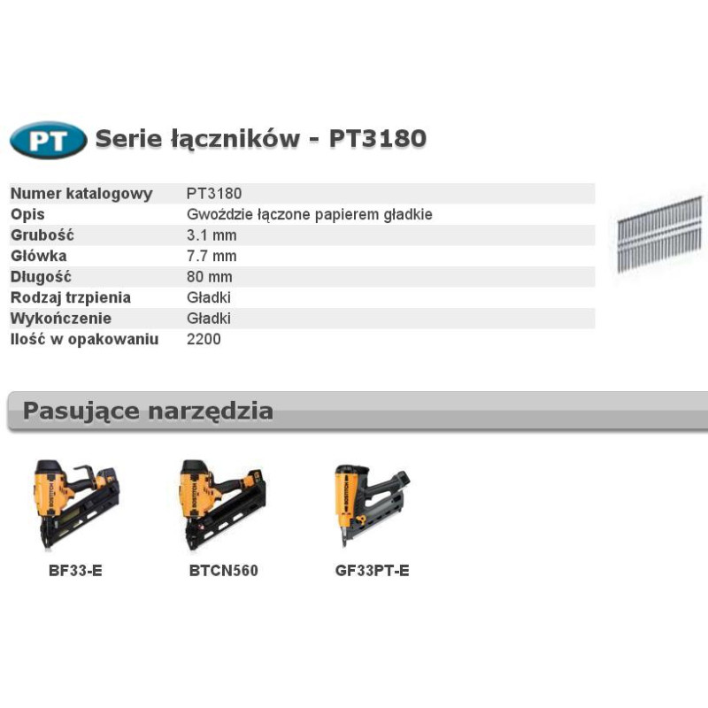 PT3180 BOSTCH NAILS PT 33` 80mm 2.2M
