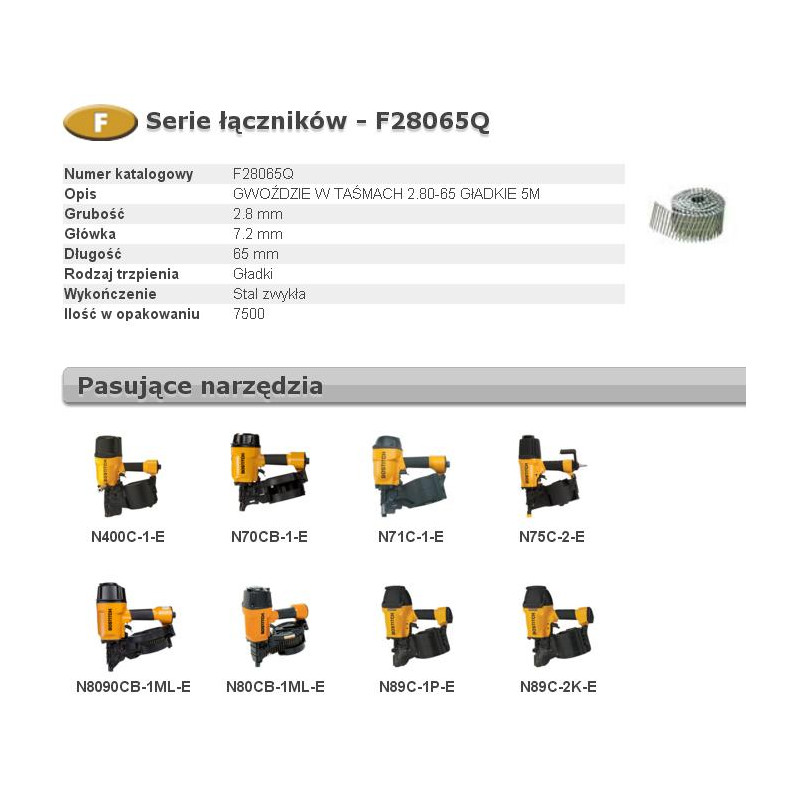 F28065Q BOSTITCH NAILS F 2.80-65 P Q 7,5 m
