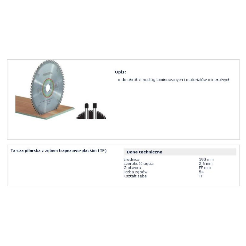 492052 FT.SAW BLADE. HW 190x2,6 FF TF54 ...