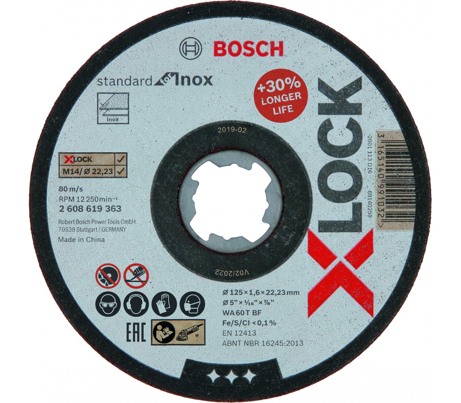 Pjovimo diskas Bosch X-LOCK Standard for Inox, 125 x 1,6 mm T41, 1 vnt